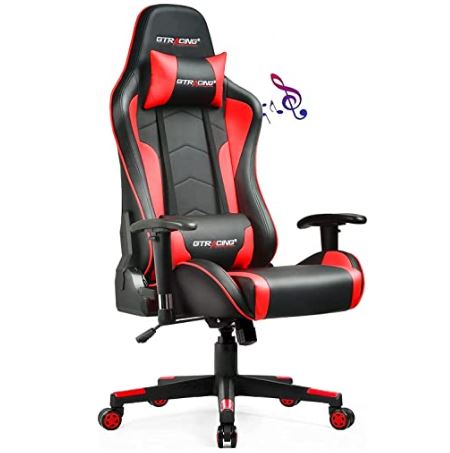 GTRACING Amber Red and Black Gaming Chair with Speakers 
