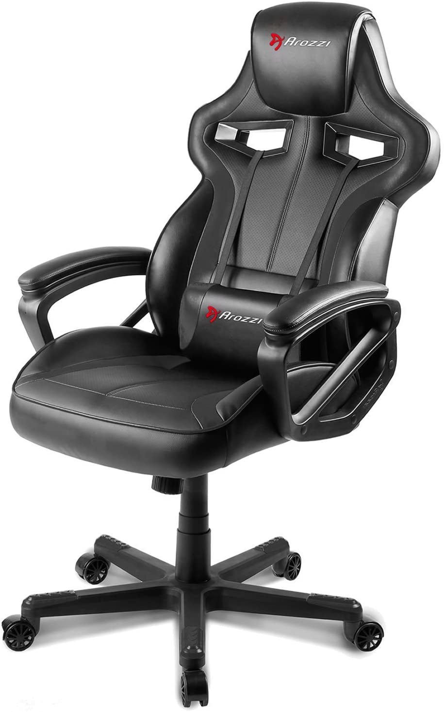 a black arozzi gaming chair